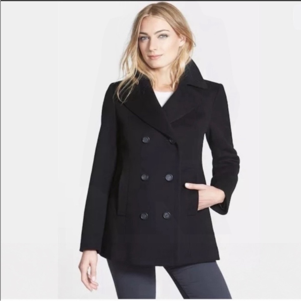 Fleurette Double Breasted Peacoat Black Size 14